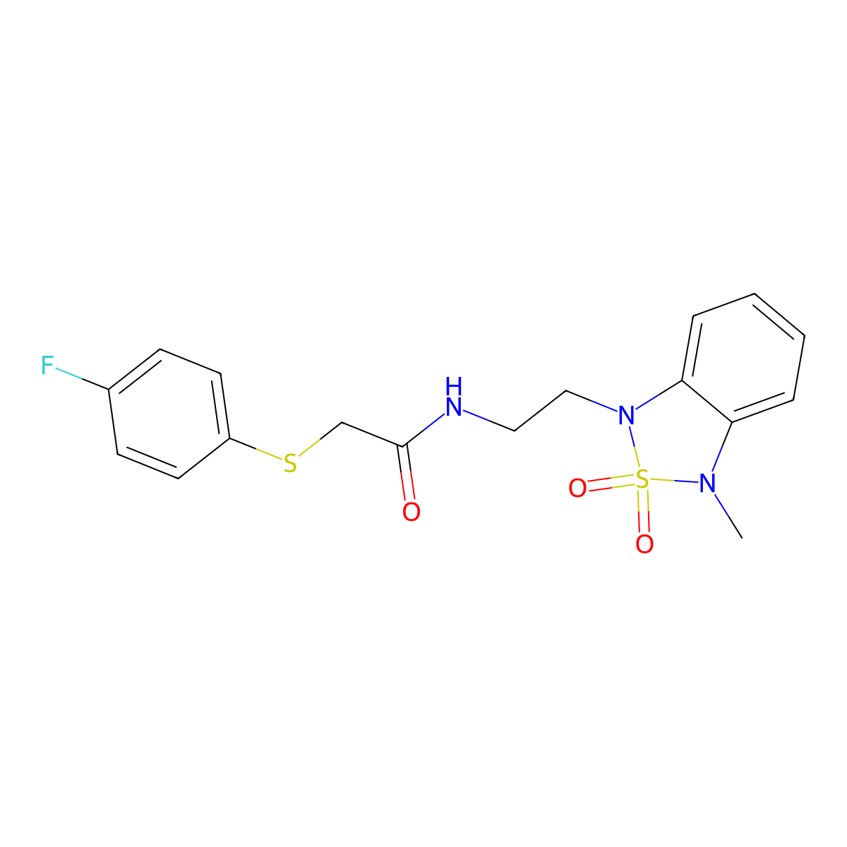 2-((4-fluorophenyl)thio)-N-(2-(3-methyl-2,2-dioxidobenzo[c][1,2,5]thiadiazol-1(3H)-yl)ethyl)acetamide molecular structure, CAS 2034488-62-3