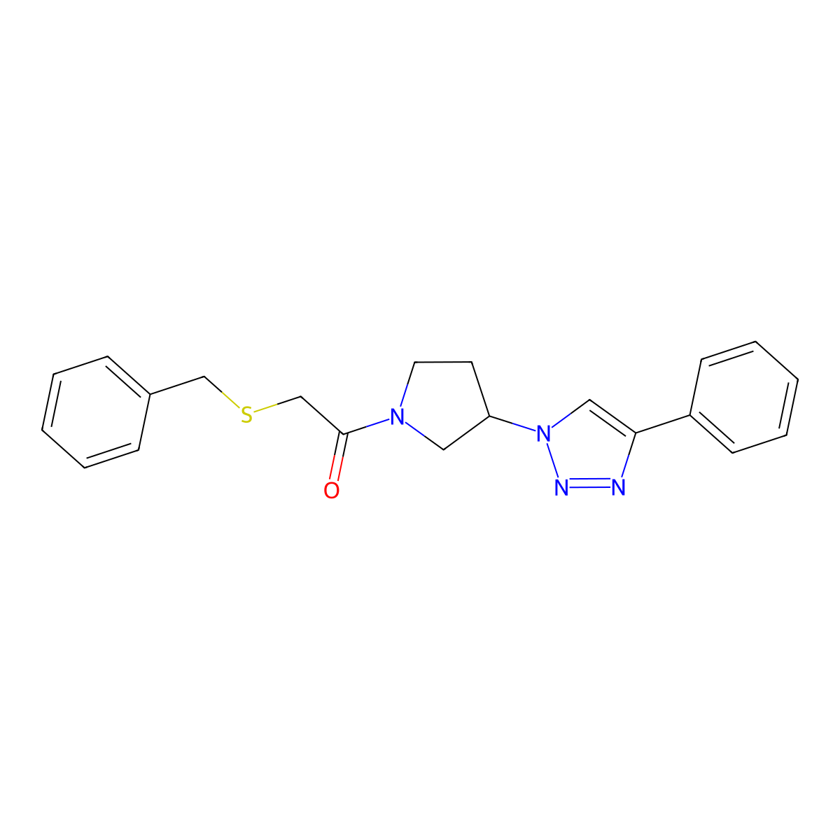 2-(benzylthio)-1-(3-(4-phenyl-1H-1,2,3-triazol-1-yl)pyrrolidin-1-yl)ethanone molecular structure, CAS 2034488-65-6