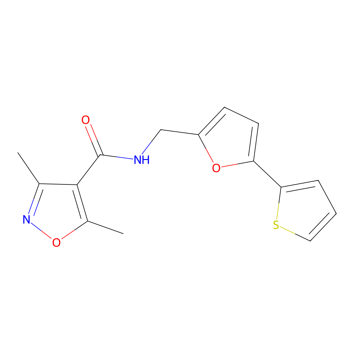 3,5-dimethyl-N-((5-(thiophen-2-yl)furan-2-yl)methyl)isoxazole-4-carboxamide molecular structure, CAS 2034488-73-6