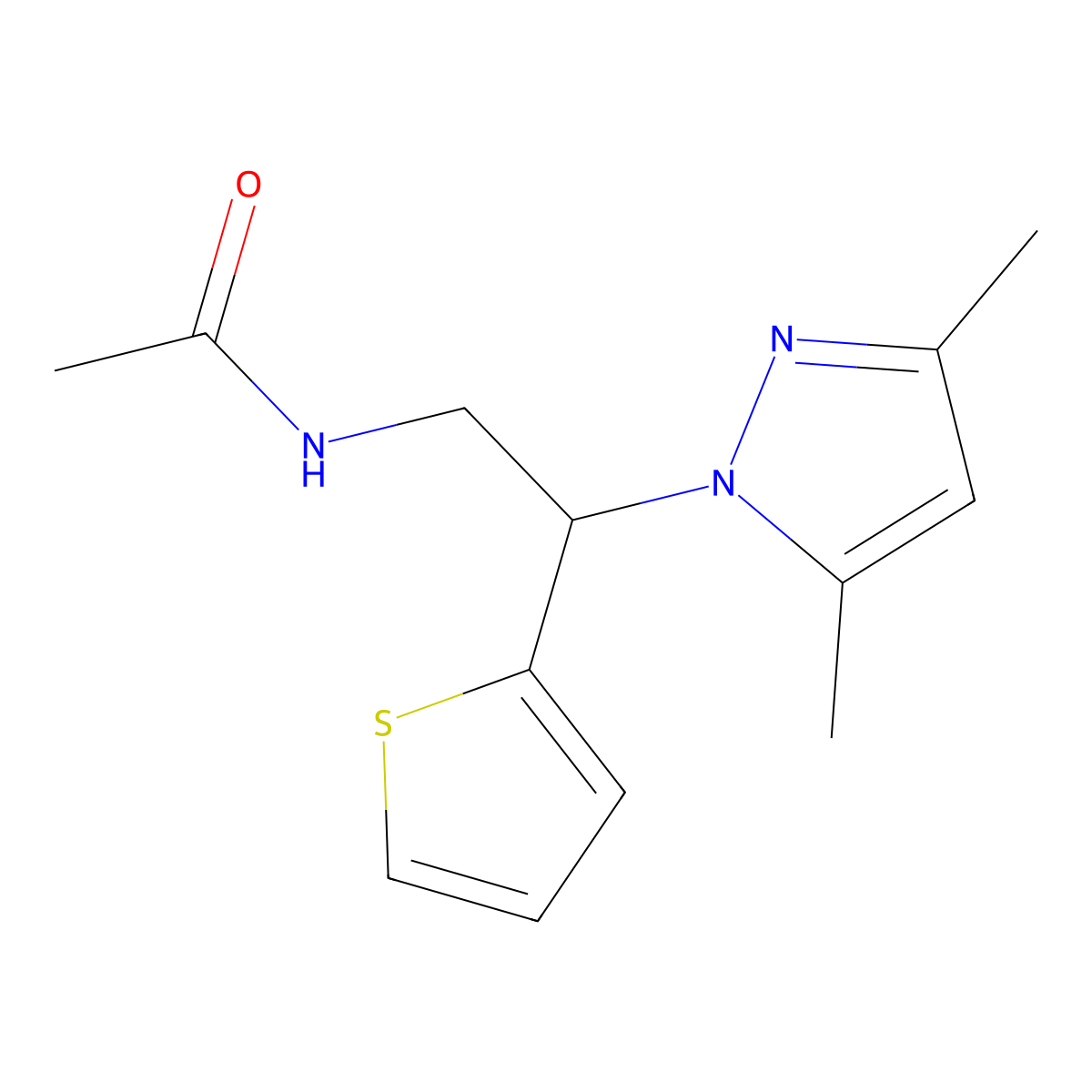 N-[2-(3,5-dimethyl-1H-pyrazol-1-yl)-2-(thiophen-2-yl)ethyl]acetamide molecular structure, CAS 2034488-78-1