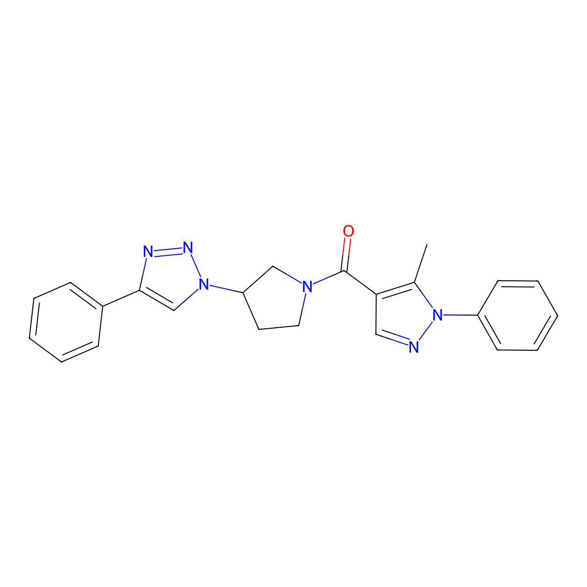 (5-methyl-1-phenyl-1H-pyrazol-4-yl)(3-(4-phenyl-1H-1,2,3-triazol-1-yl)pyrrolidin-1-yl)methanone molecular structure, CAS 2034488-84-9