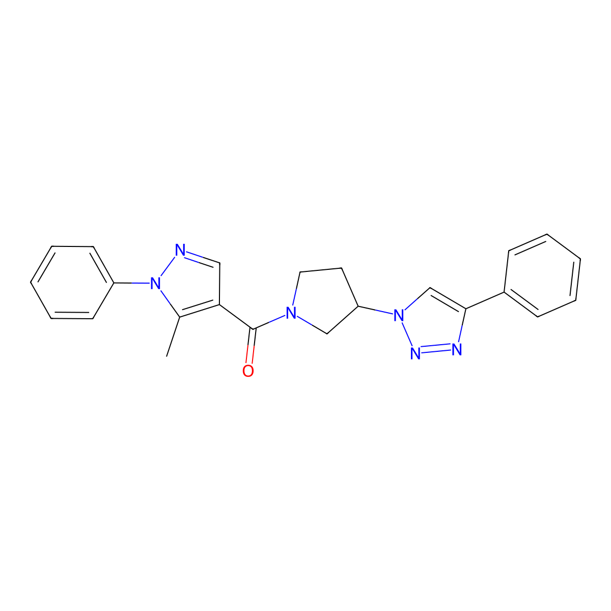 (5-methyl-1-phenyl-1H-pyrazol-4-yl)(3-(4-phenyl-1H-1,2,3-triazol-1-yl)pyrrolidin-1-yl)methanone molecular structure, CAS 2034488-84-9