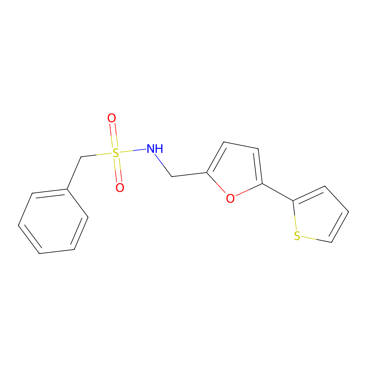 1-phenyl-N-((5-(thiophen-2-yl)furan-2-yl)methyl)methanesulfonamide molecular structure, CAS 2034488-85-0