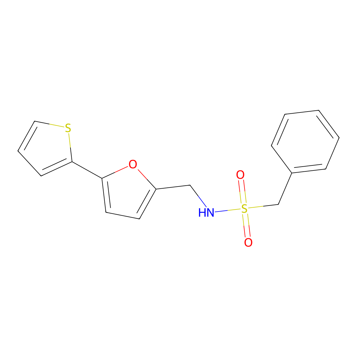 1-phenyl-N-((5-(thiophen-2-yl)furan-2-yl)methyl)methanesulfonamide molecular structure, CAS 2034488-85-0