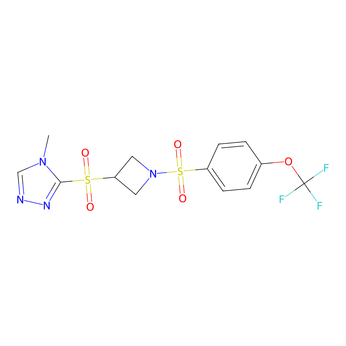 4-methyl-3-((1-((4-(trifluoromethoxy)phenyl)sulfonyl)azetidin-3-yl)sulfonyl)-4H-1,2,4-triazole molecular structure, CAS 2034488-89-4