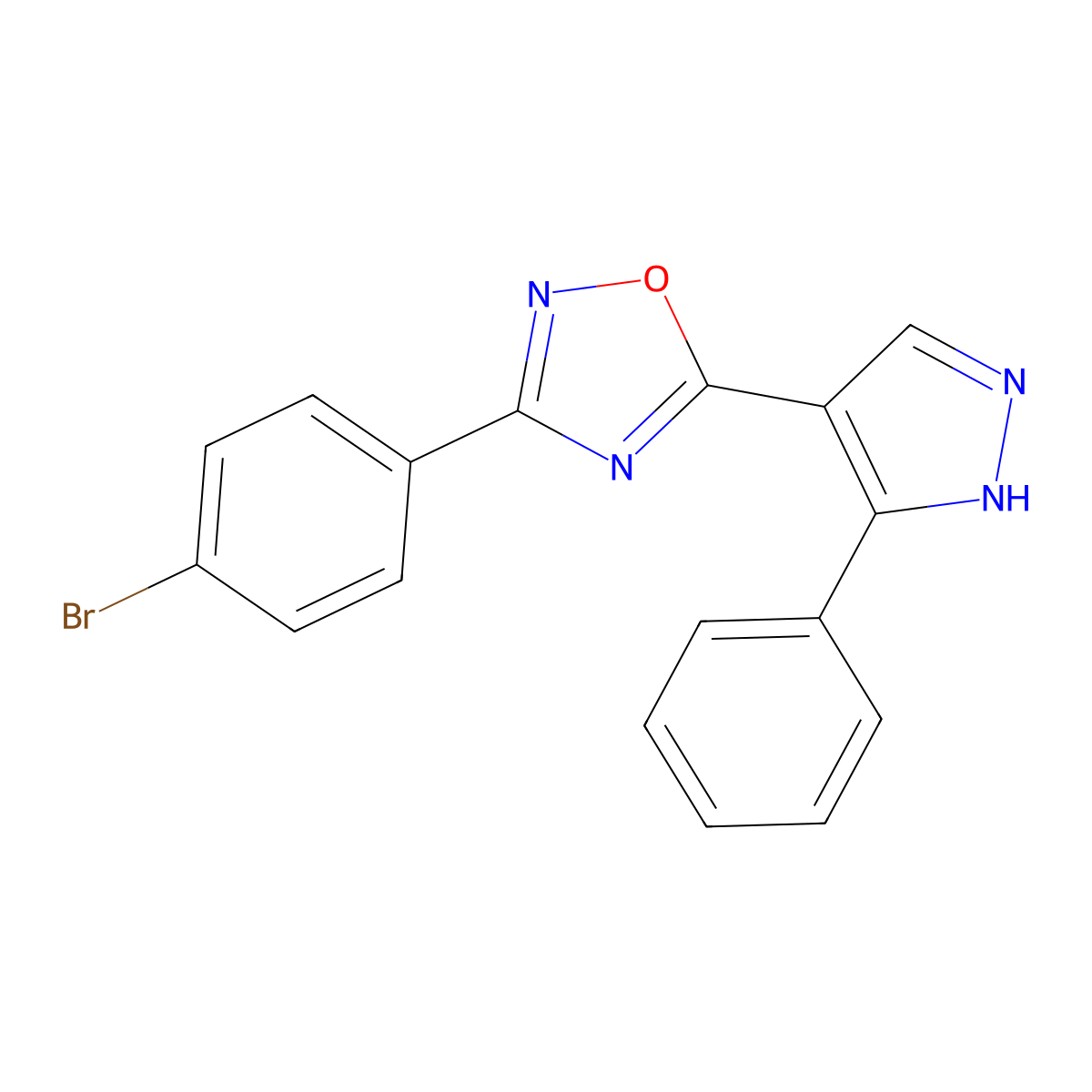 3-(4-bromophenyl)-5-(3-phenyl-1H-pyrazol-4-yl)-1,2,4-oxadiazole molecular structure, CAS 2034488-92-9