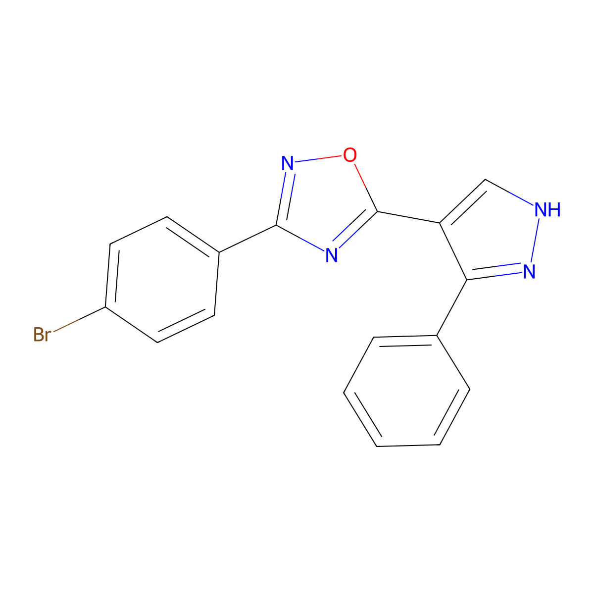 3-(4-bromophenyl)-5-(3-phenyl-1H-pyrazol-4-yl)-1,2,4-oxadiazole molecular structure, CAS 2034488-92-9