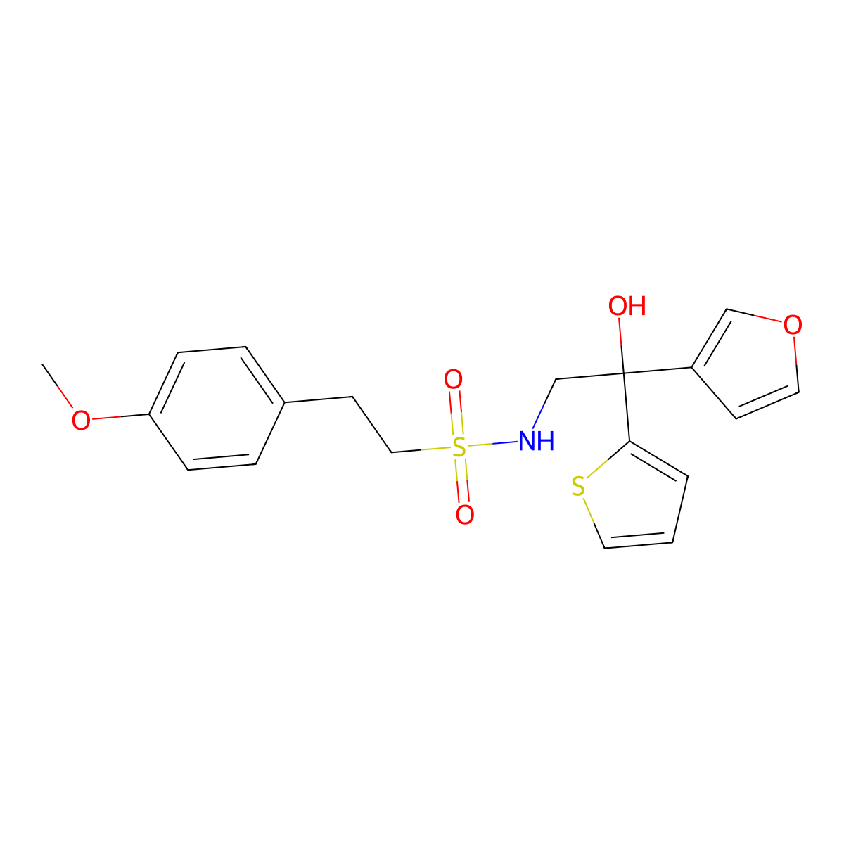 N-(2-(furan-3-yl)-2-hydroxy-2-(thiophen-2-yl)ethyl)-2-(4-methoxyphenyl)ethanesulfonamide molecular structure, CAS 2034488-94-1