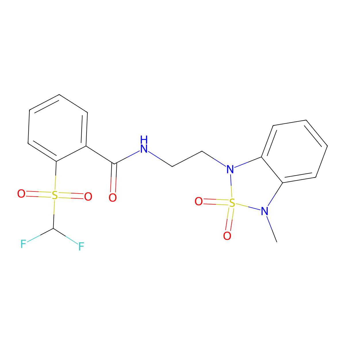 2-((difluoromethyl)sulfonyl)-N-(2-(3-methyl-2,2-dioxidobenzo[c][1,2,5]thiadiazol-1(3H)-yl)ethyl)benzamide molecular structure, CAS 2034488-95-2