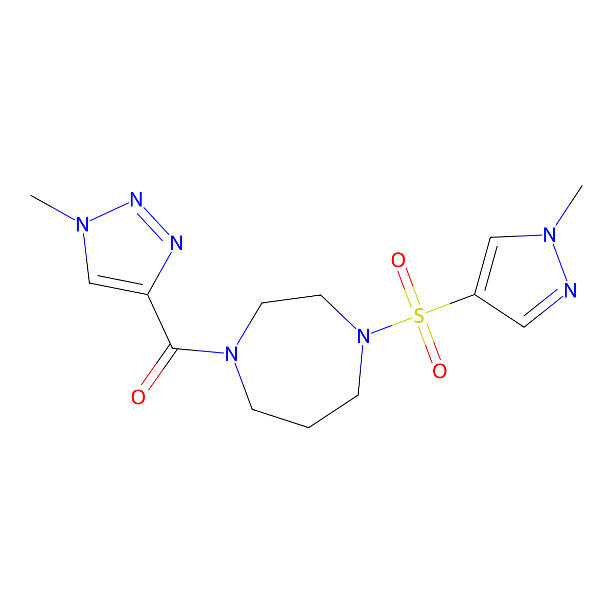 (1-methyl-1H-1,2,3-triazol-4-yl)(4-((1-methyl-1H-pyrazol-4-yl)sulfonyl)-1,4-diazepan-1-yl)methanone molecular structure, CAS 2034488-96-3
