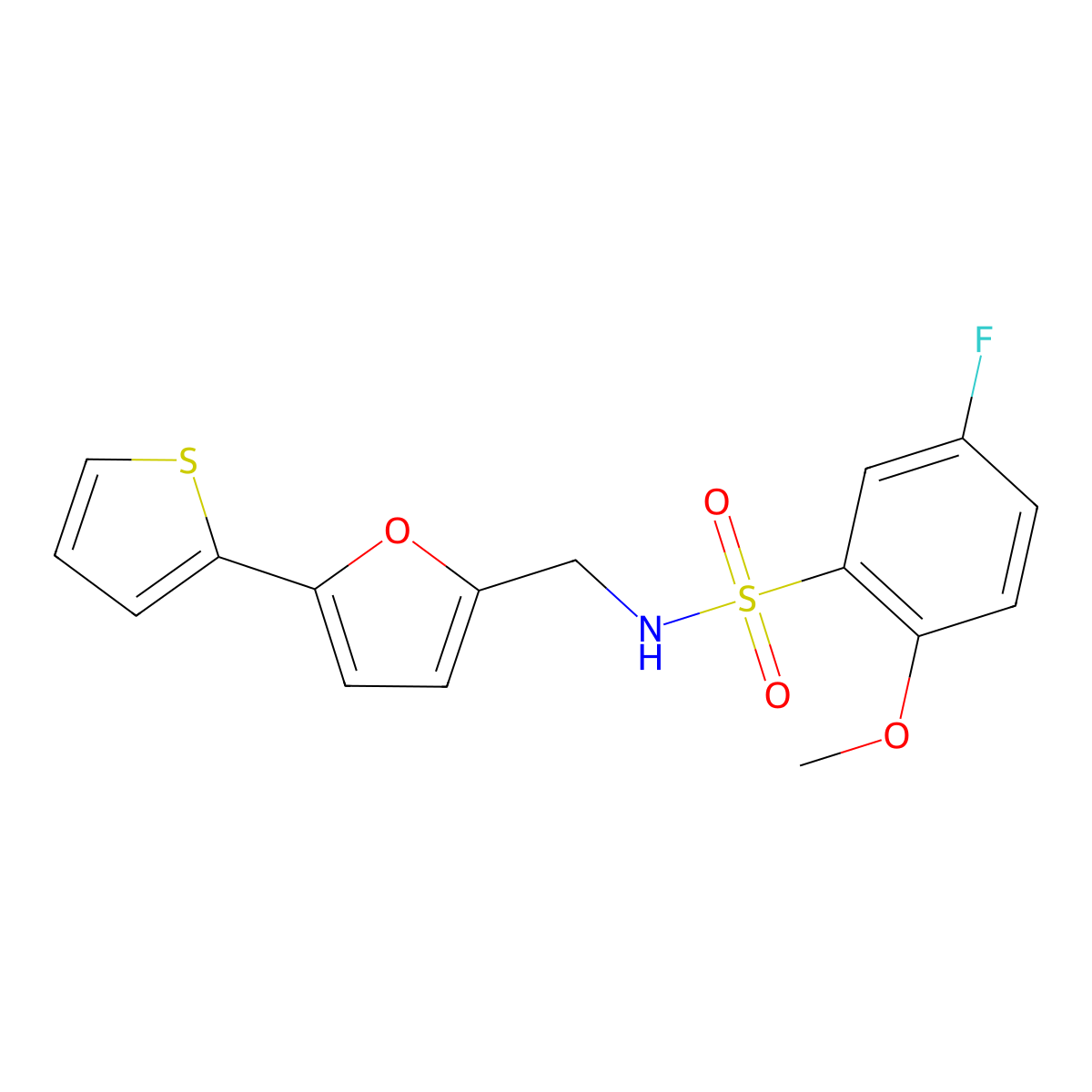 5-fluoro-2-methoxy-N-((5-(thiophen-2-yl)furan-2-yl)methyl)benzenesulfonamide molecular structure, CAS 2034488-97-4