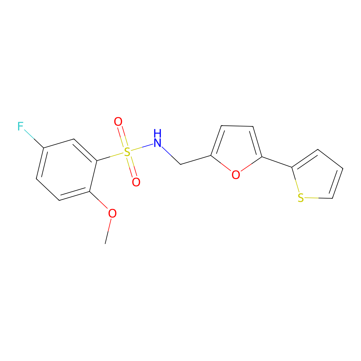 5-fluoro-2-methoxy-N-((5-(thiophen-2-yl)furan-2-yl)methyl)benzenesulfonamide molecular structure, CAS 2034488-97-4