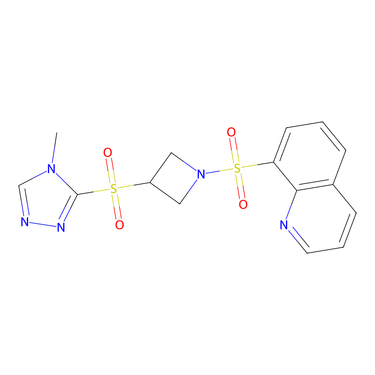 8-({3-[(4-methyl-4H-1,2,4-triazol-3-yl)sulfonyl]azetidin-1-yl}sulfonyl)quinoline molecular structure, CAS 2034489-00-2
