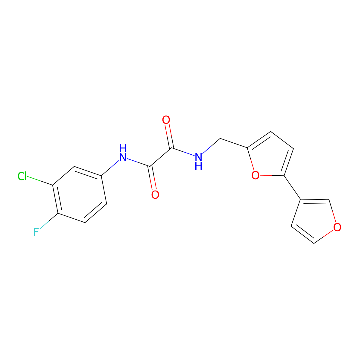 N-({[2,3'-bifuran]-5-yl}methyl)-N'-(3-chloro-4-fluorophenyl)ethanediamide molecular structure, CAS 2034489-01-3