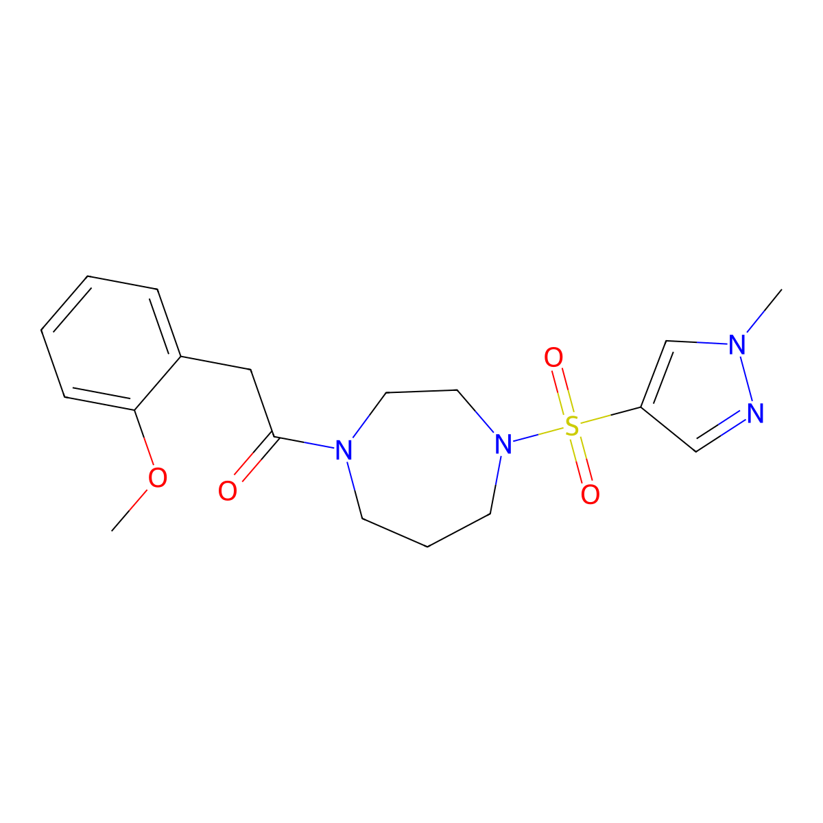 2-(2-methoxyphenyl)-1-(4-((1-methyl-1H-pyrazol-4-yl)sulfonyl)-1,4-diazepan-1-yl)ethanone molecular structure, CAS 2034489-03-5