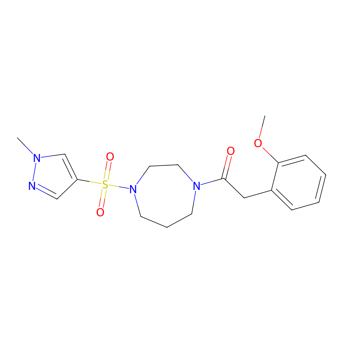 2-(2-methoxyphenyl)-1-(4-((1-methyl-1H-pyrazol-4-yl)sulfonyl)-1,4-diazepan-1-yl)ethanone molecular structure, CAS 2034489-03-5