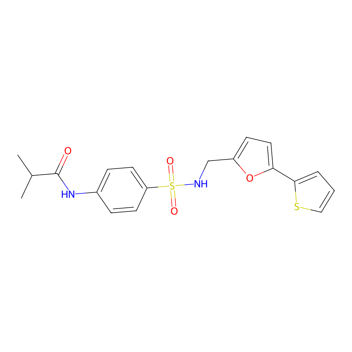 N-(4-(N-((5-(thiophen-2-yl)furan-2-yl)methyl)sulfamoyl)phenyl)isobutyramide molecular structure, CAS 2034489-04-6