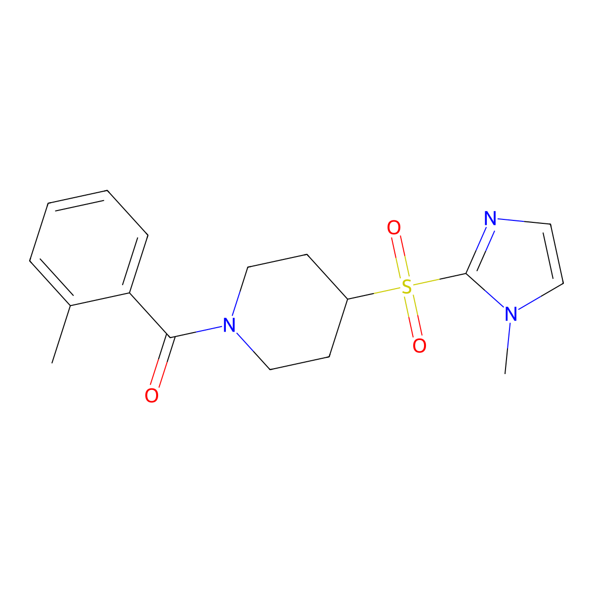 (4-((1-methyl-1H-imidazol-2-yl)sulfonyl)piperidin-1-yl)(o-tolyl)methanone molecular structure, CAS 2034489-07-9