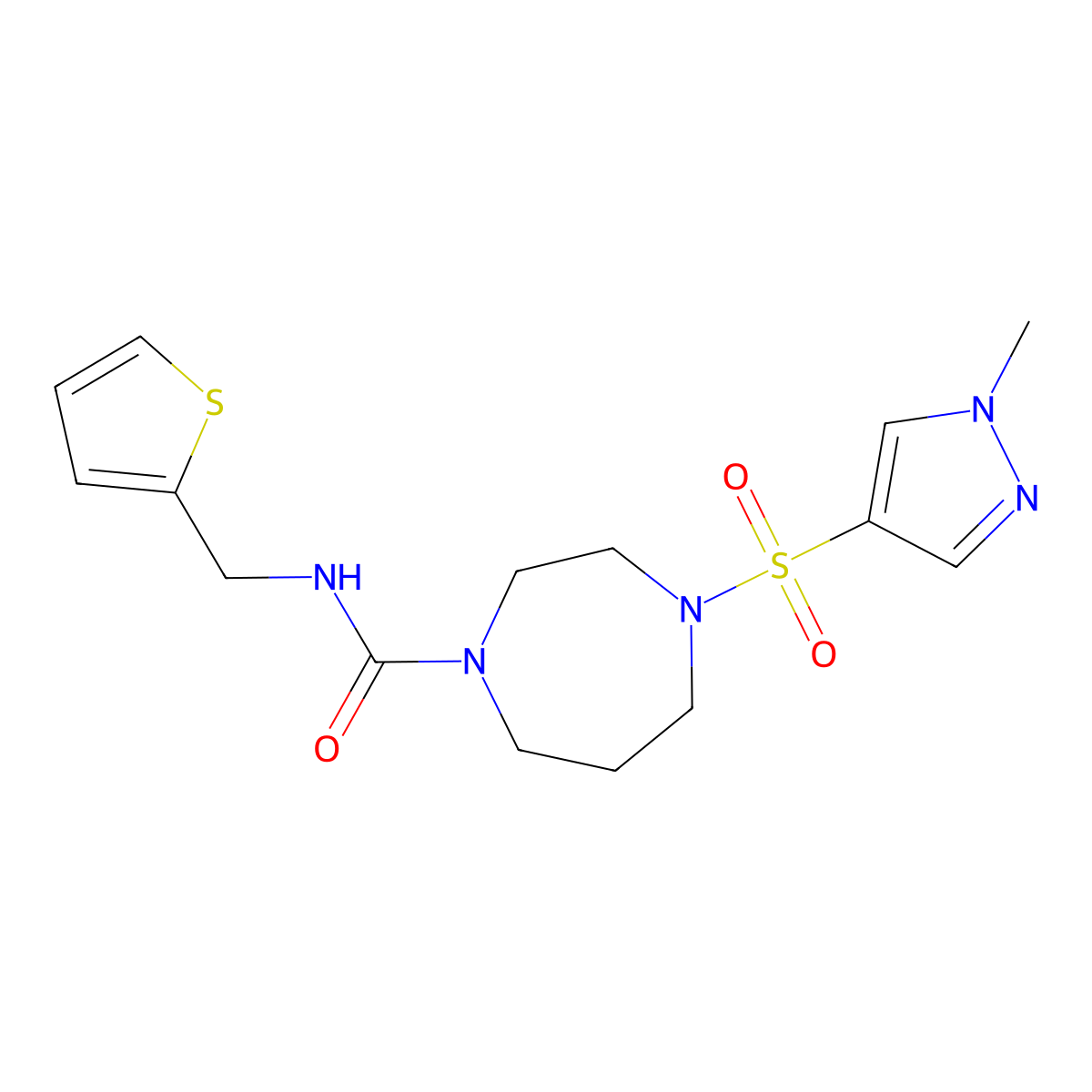 4-((1-methyl-1H-pyrazol-4-yl)sulfonyl)-N-(thiophen-2-ylmethyl)-1,4-diazepane-1-carboxamide molecular structure, CAS 2034489-08-0