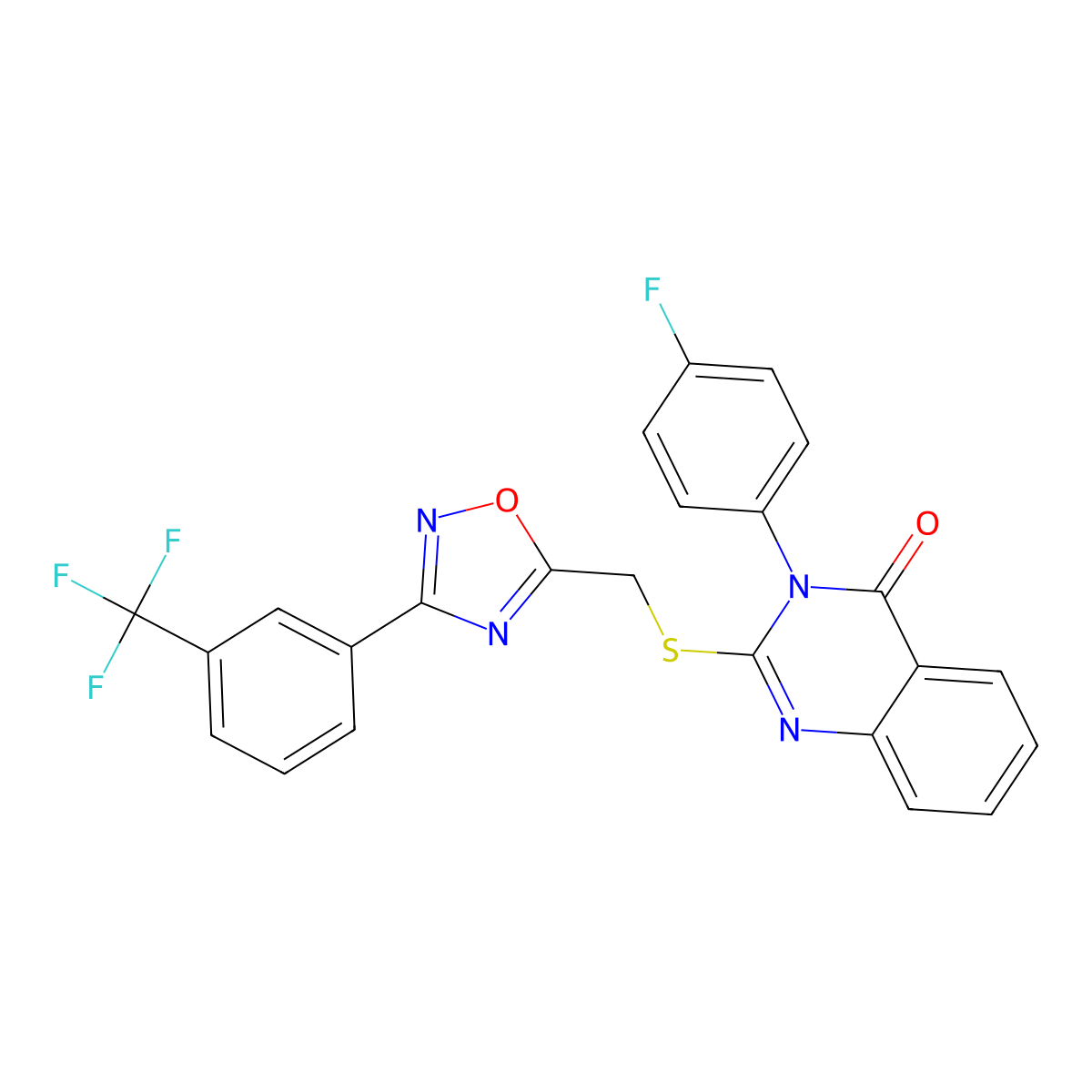3-(4-fluorophenyl)-2-(((3-(3-(trifluoromethyl)phenyl)-1,2,4-oxadiazol-5-yl)methyl)thio)quinazolin-4(3H)-one molecular structure, CAS 2034489-10-4