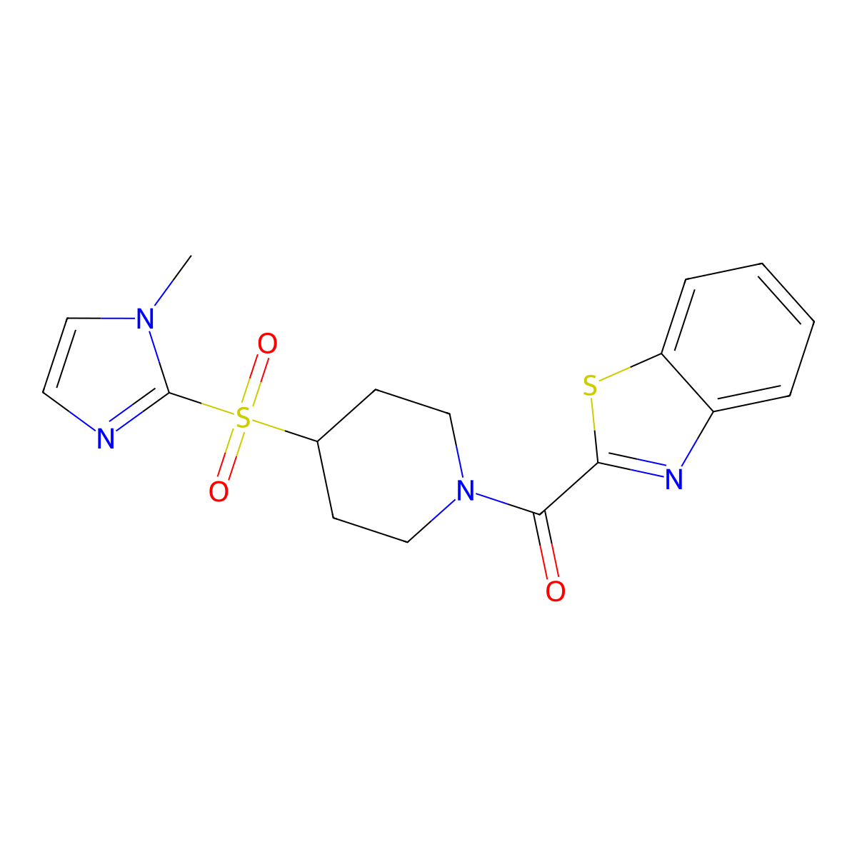 benzo[d]thiazol-2-yl(4-((1-methyl-1H-imidazol-2-yl)sulfonyl)piperidin-1-yl)methanone molecular structure, CAS 2034489-13-7