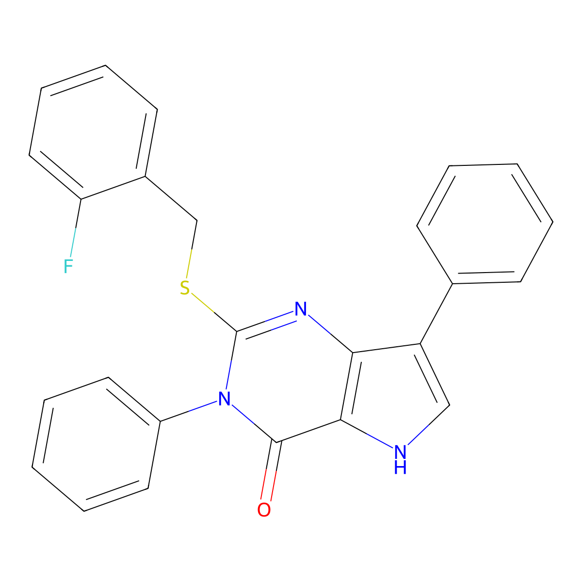 2-((2-fluorobenzyl)thio)-3,7-diphenyl-3H-pyrrolo[3,2-d]pyrimidin-4(5H)-one molecular structure, CAS 2034489-15-9