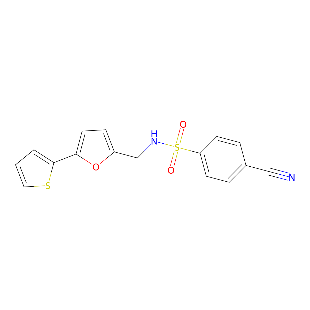 4-cyano-N-((5-(thiophen-2-yl)furan-2-yl)methyl)benzenesulfonamide molecular structure, CAS 2034489-17-1