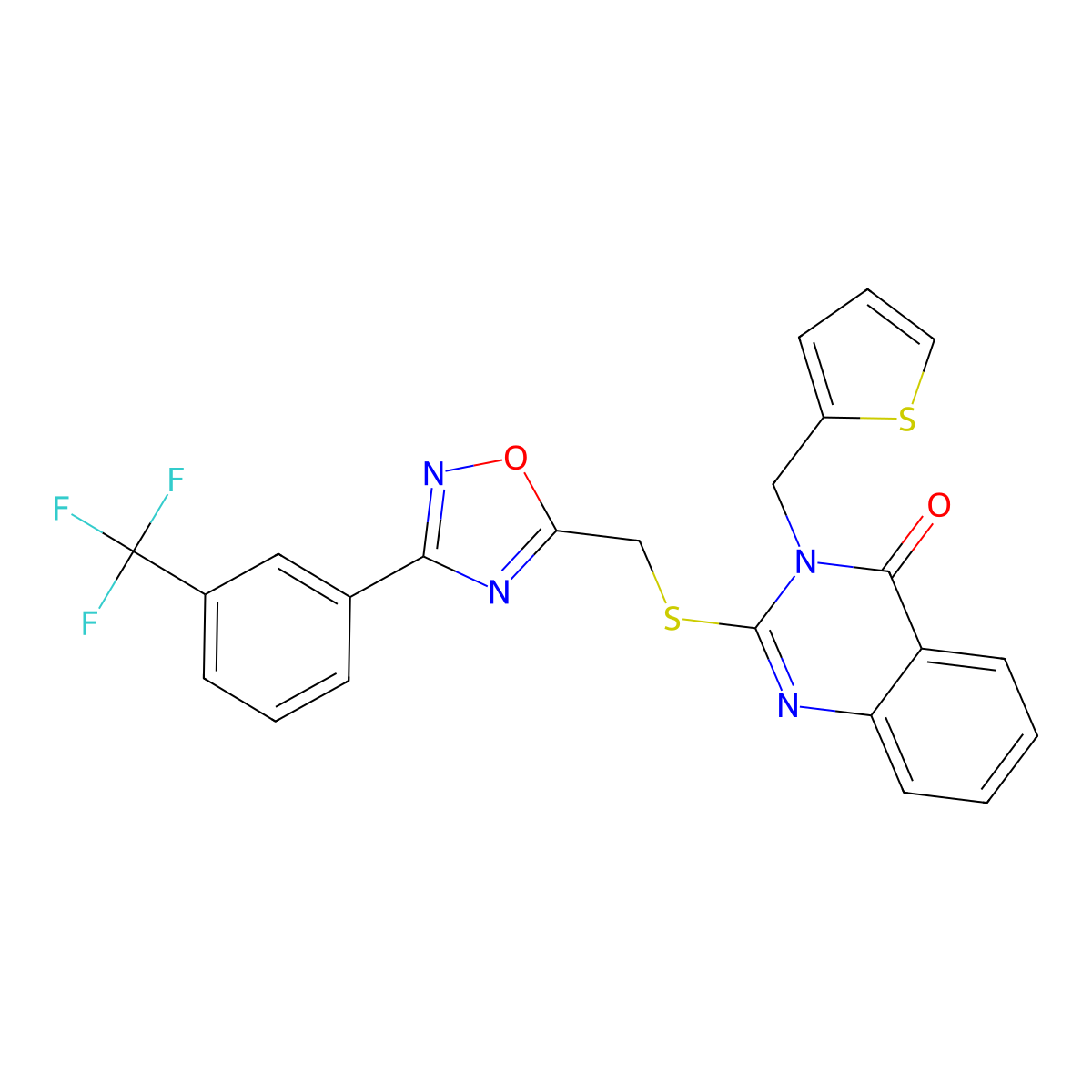 3-(thiophen-2-ylmethyl)-2-(((3-(3-(trifluoromethyl)phenyl)-1,2,4-oxadiazol-5-yl)methyl)thio)quinazolin-4(3H)-one molecular structure, CAS 2034489-18-2