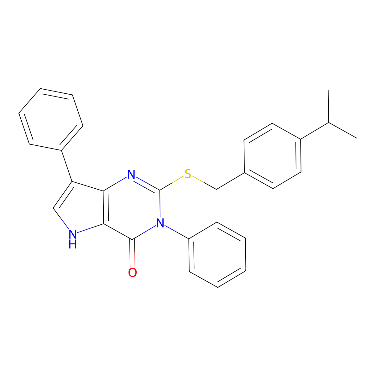 2-((4-isopropylbenzyl)thio)-3,7-diphenyl-3H-pyrrolo[3,2-d]pyrimidin-4(5H)-one molecular structure, CAS 2034489-19-3