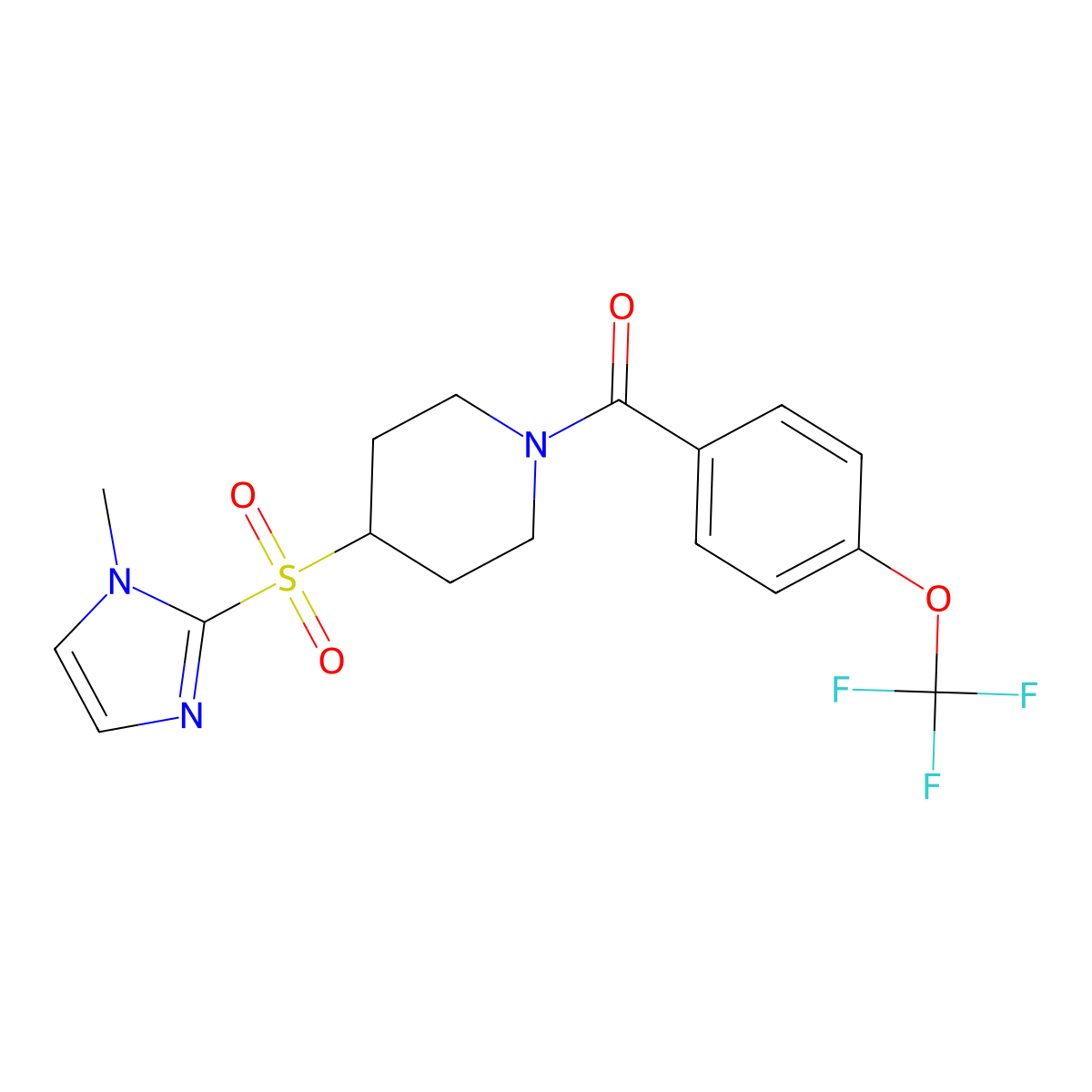 (4-((1-methyl-1H-imidazol-2-yl)sulfonyl)piperidin-1-yl)(4-(trifluoromethoxy)phenyl)methanone molecular structure, CAS 2034489-20-6