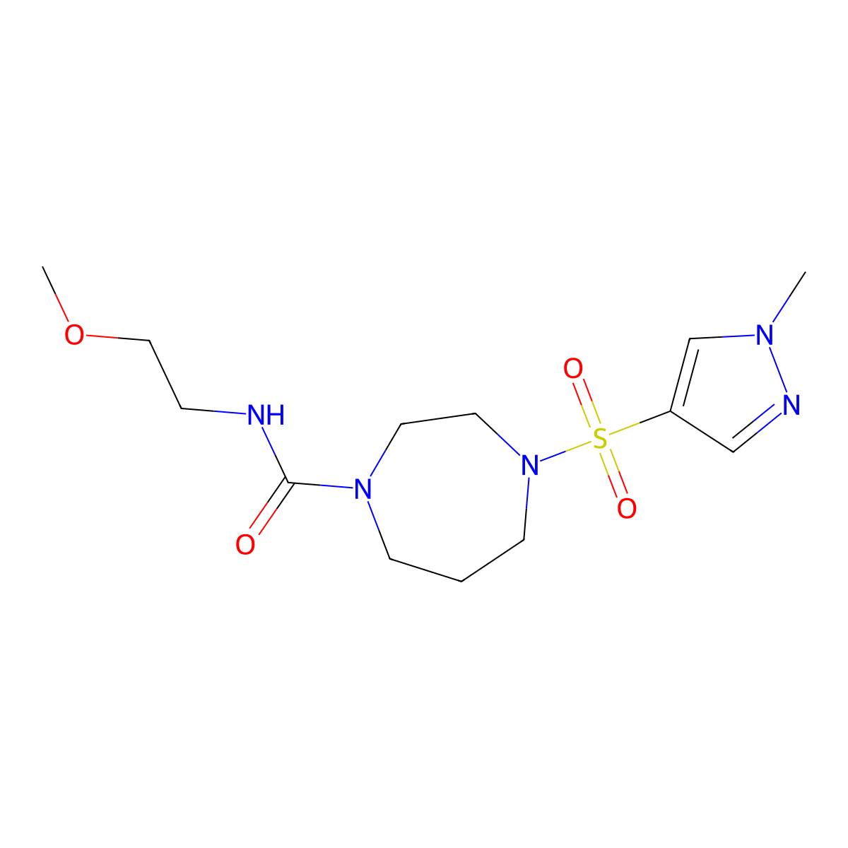 N-(2-methoxyethyl)-4-[(1-methyl-1H-pyrazol-4-yl)sulfonyl]-1,4-diazepane-1-carboxamide molecular structure, CAS 2034489-21-7