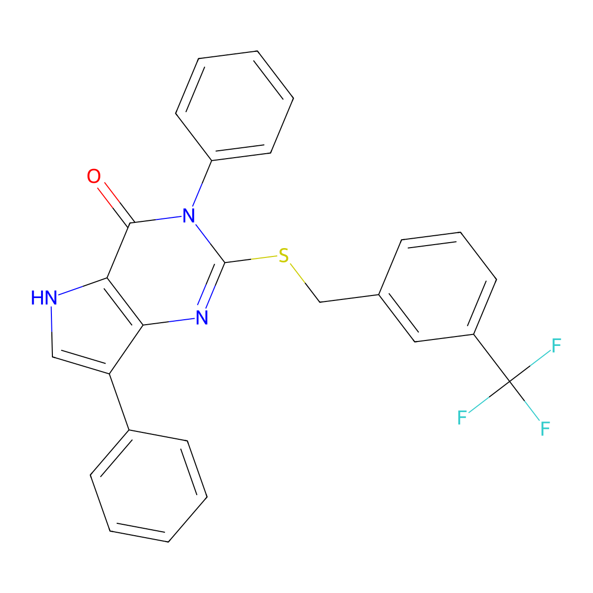 3,7-diphenyl-2-((3-(trifluoromethyl)benzyl)thio)-3H-pyrrolo[3,2-d]pyrimidin-4(5H)-one molecular structure, CAS 2034489-27-3