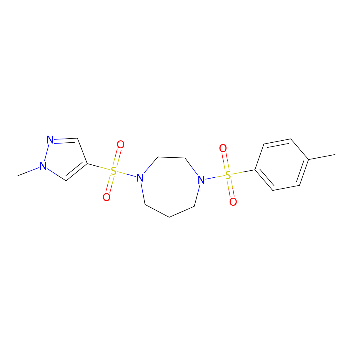 1-((1-methyl-1H-pyrazol-4-yl)sulfonyl)-4-tosyl-1,4-diazepane molecular structure, CAS 2034489-29-5