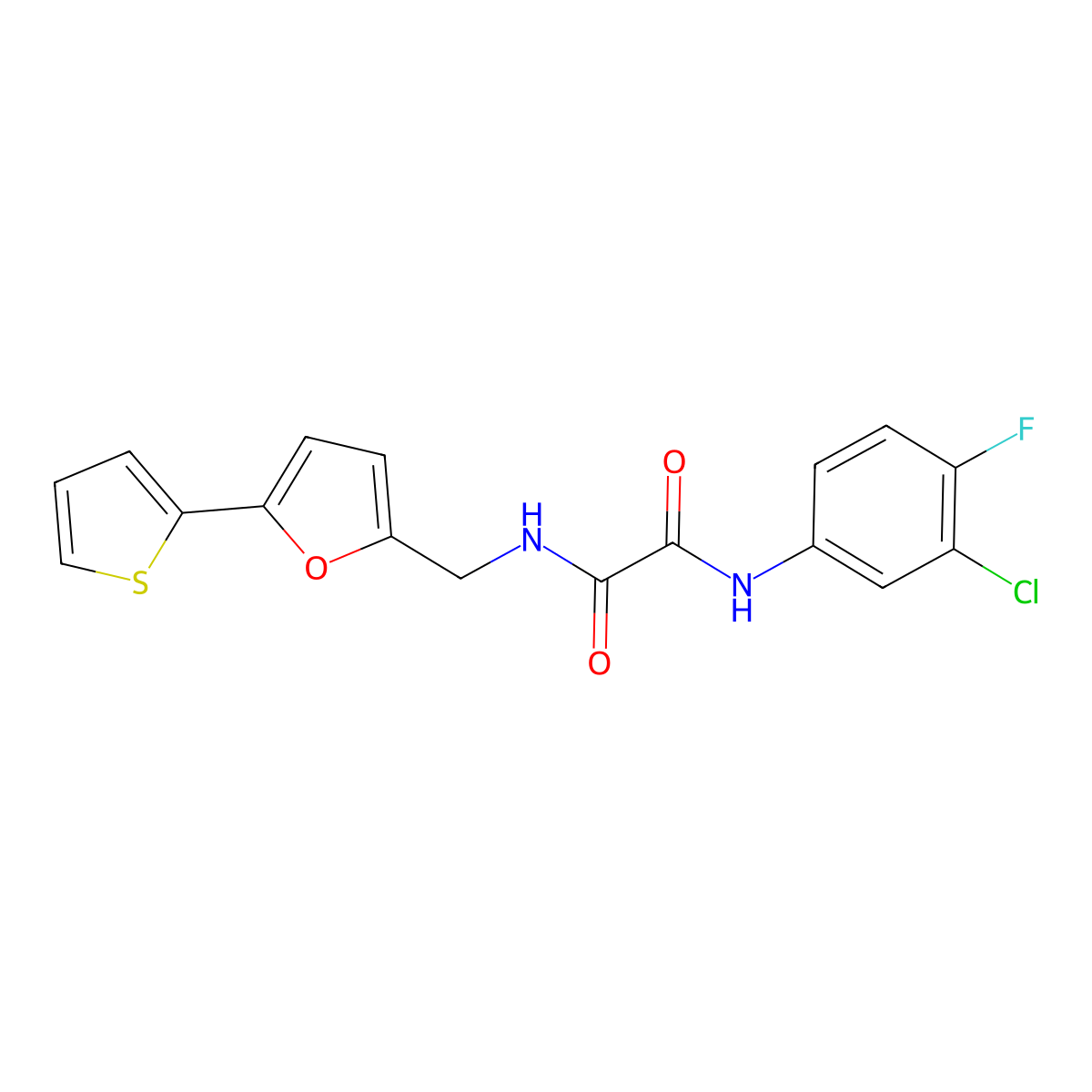 N1-(3-chloro-4-fluorophenyl)-N2-((5-(thiophen-2-yl)furan-2-yl)methyl)oxalamide molecular structure, CAS 2034489-31-9