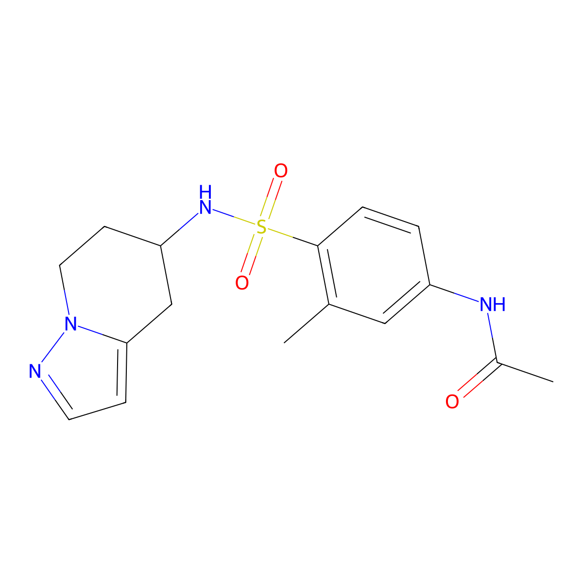 N-(3-methyl-4-(N-(4,5,6,7-tetrahydropyrazolo[1,5-a]pyridin-5-yl)sulfamoyl)phenyl)acetamide molecular structure, CAS 2034489-33-1