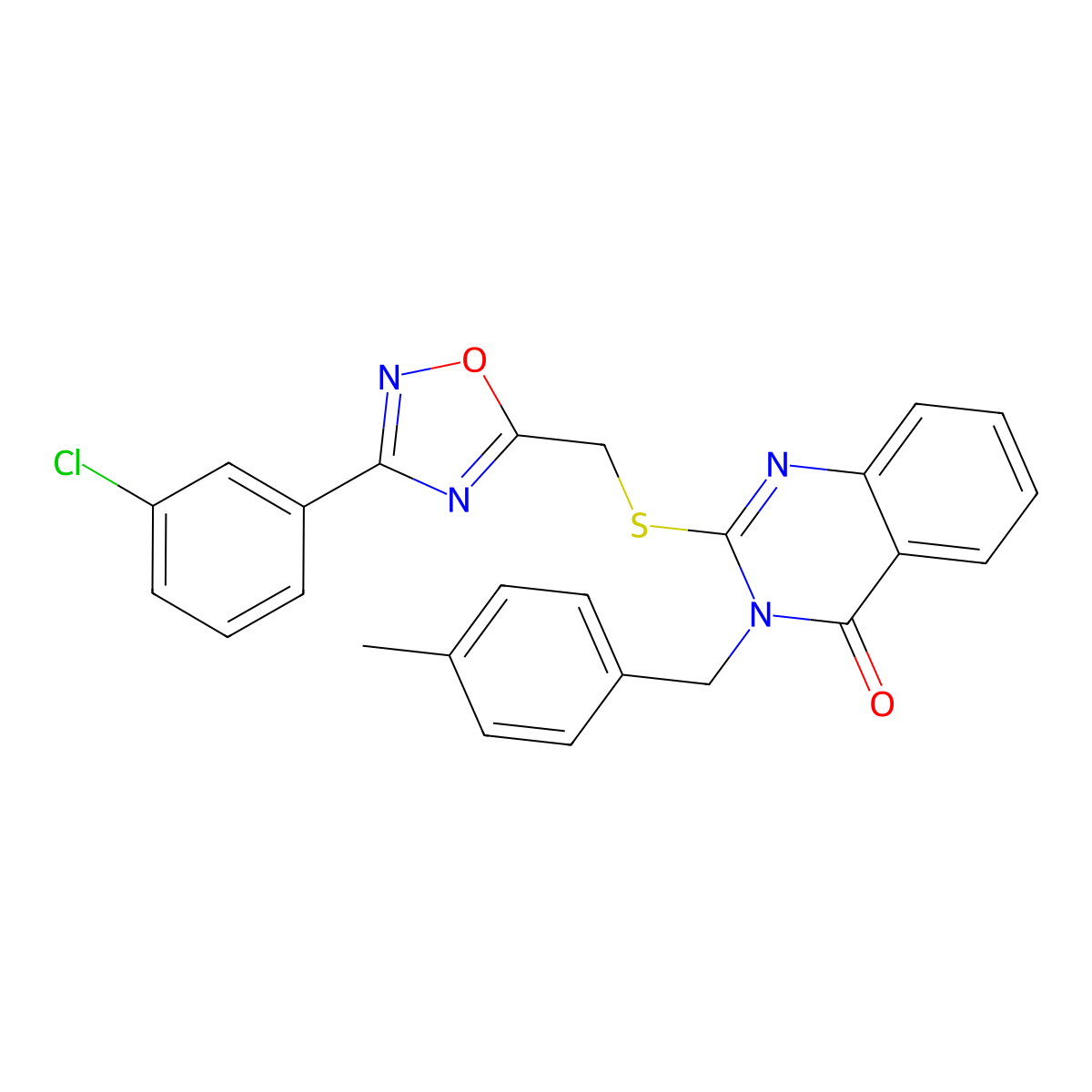 2-(((3-(3-chlorophenyl)-1,2,4-oxadiazol-5-yl)methyl)thio)-3-(4-methylbenzyl)quinazolin-4(3H)-one molecular structure, CAS 2034489-38-6