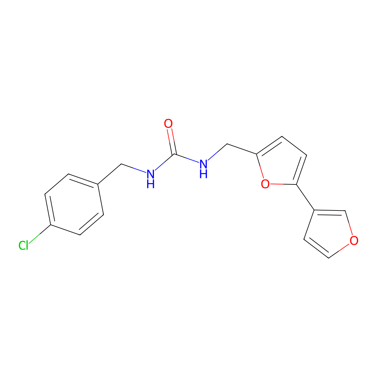 3-({[2,3'-Bifuran]-5-yl}methyl)-1-[(4-chlorophenyl)methyl]urea molecular structure, CAS 2034489-39-7