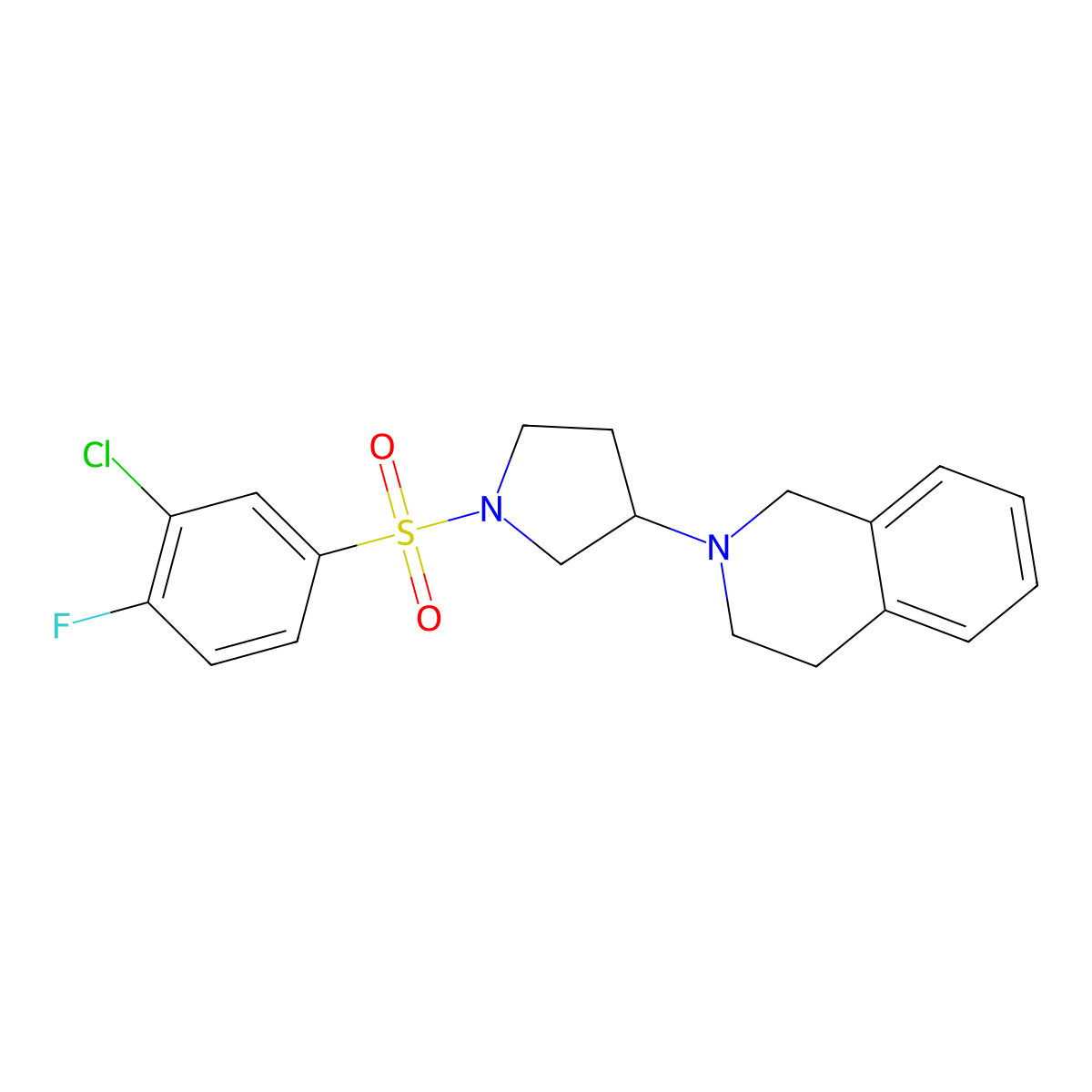 2-(1-((3-Chloro-4-fluorophenyl)sulfonyl)pyrrolidin-3-yl)-1,2,3,4-tetrahydroisoquinoline molecular structure, CAS 2034489-41-1