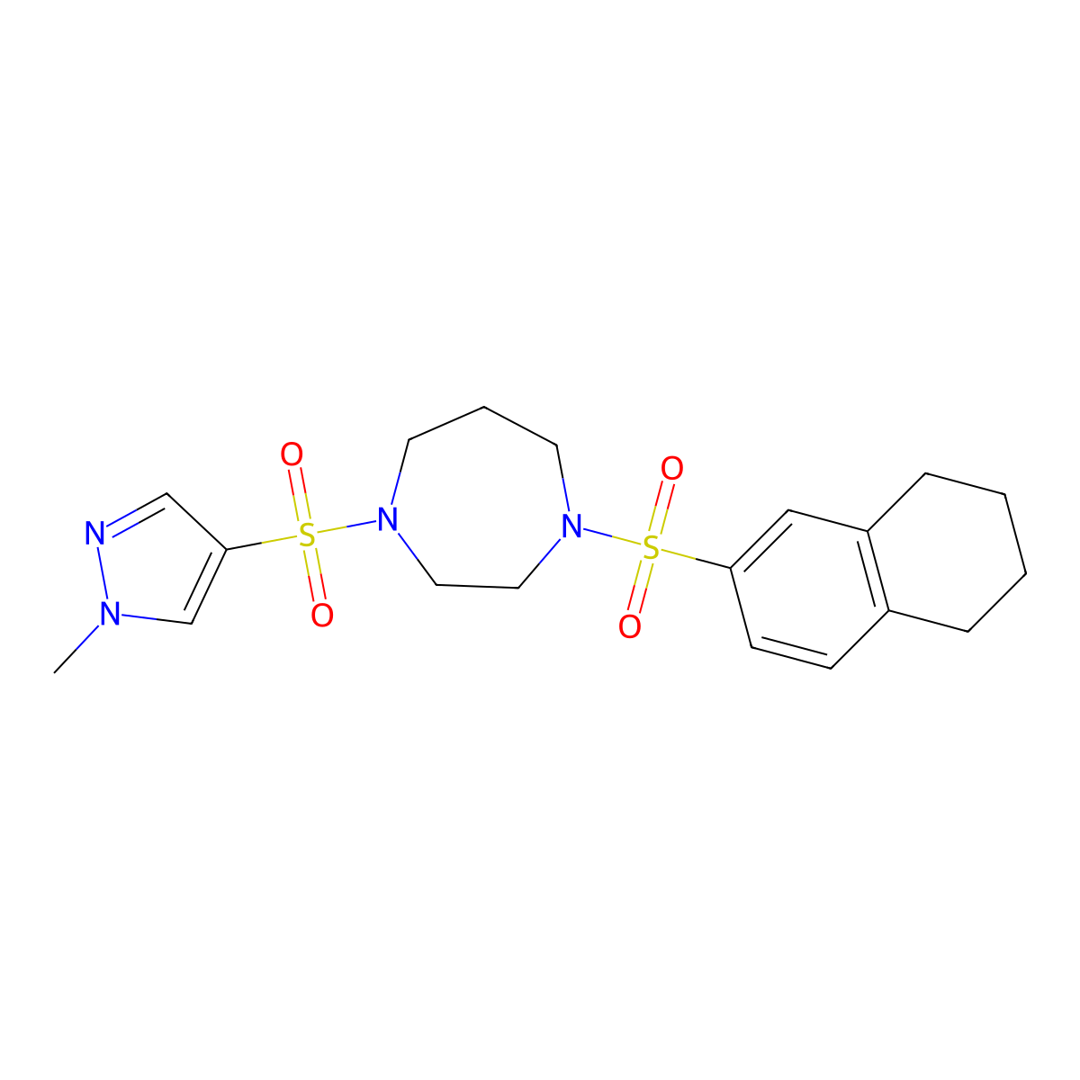 1-((1-methyl-1H-pyrazol-4-yl)sulfonyl)-4-((5,6,7,8-tetrahydronaphthalen-2-yl)sulfonyl)-1,4-diazepane molecular structure, CAS 2034489-42-2