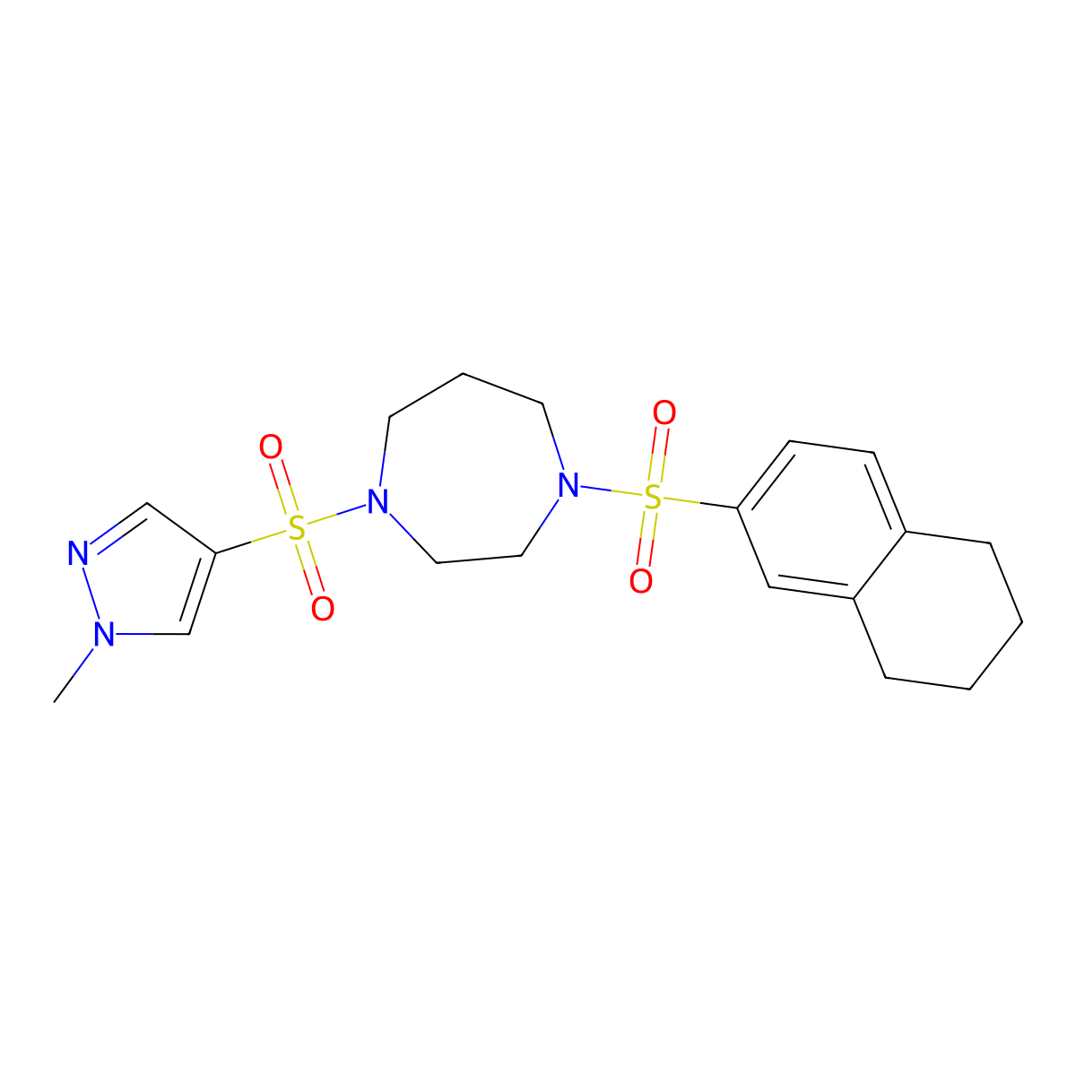 1-((1-methyl-1H-pyrazol-4-yl)sulfonyl)-4-((5,6,7,8-tetrahydronaphthalen-2-yl)sulfonyl)-1,4-diazepane molecular structure, CAS 2034489-42-2