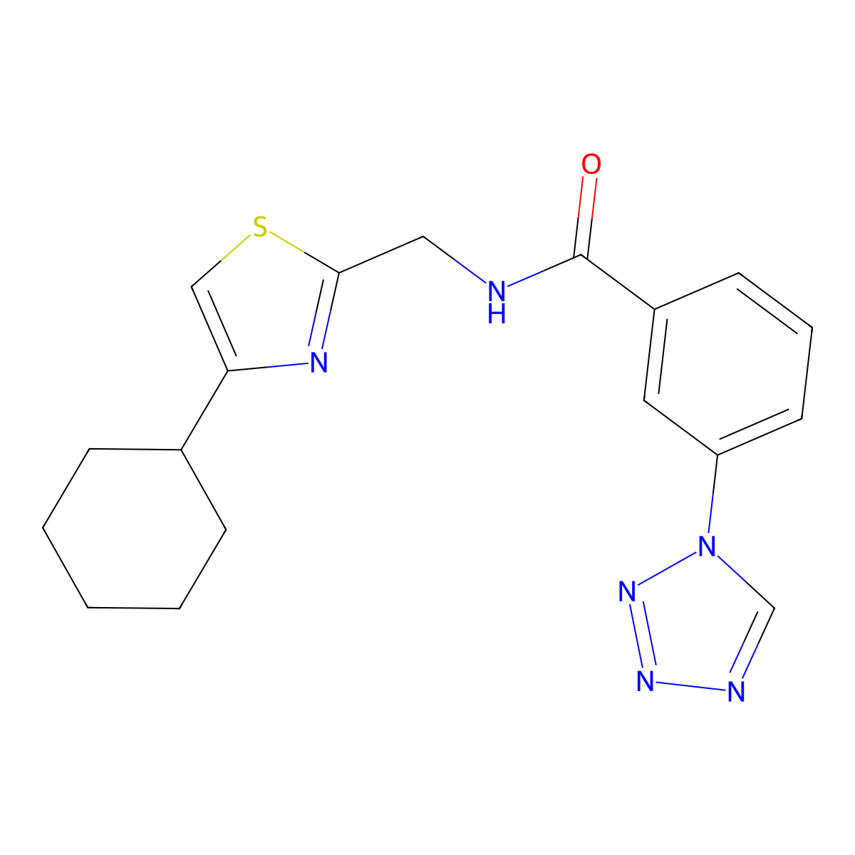 N-((4-cyclohexylthiazol-2-yl)methyl)-3-(1H-tetrazol-1-yl)benzamide molecular structure, CAS 2034489-53-5