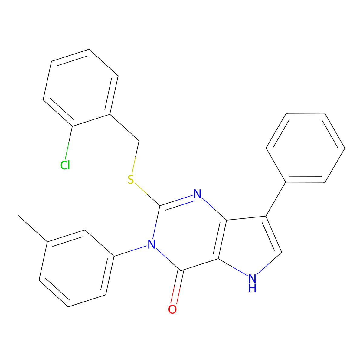 2-((2-chlorobenzyl)thio)-7-phenyl-3-(m-tolyl)-3H-pyrrolo[3,2-d]pyrimidin-4(5H)-one molecular structure, CAS 2034489-54-6