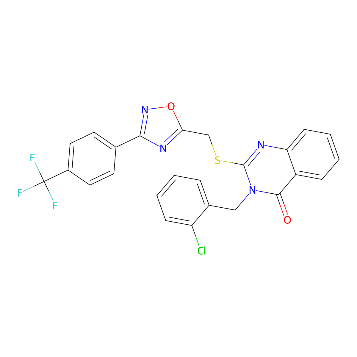 3-(2-chlorobenzyl)-2-(((3-(4-(trifluoromethyl)phenyl)-1,2,4-oxadiazol-5-yl)methyl)thio)quinazolin-4(3H)-one molecular structure, CAS 2034489-55-7