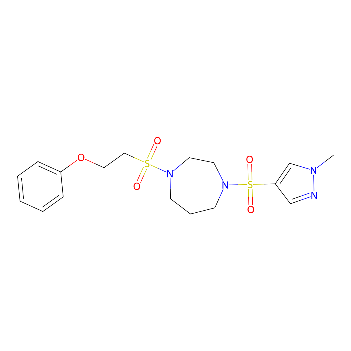 1-((1-methyl-1H-pyrazol-4-yl)sulfonyl)-4-((2-phenoxyethyl)sulfonyl)-1,4-diazepane molecular structure, CAS 2034489-58-0