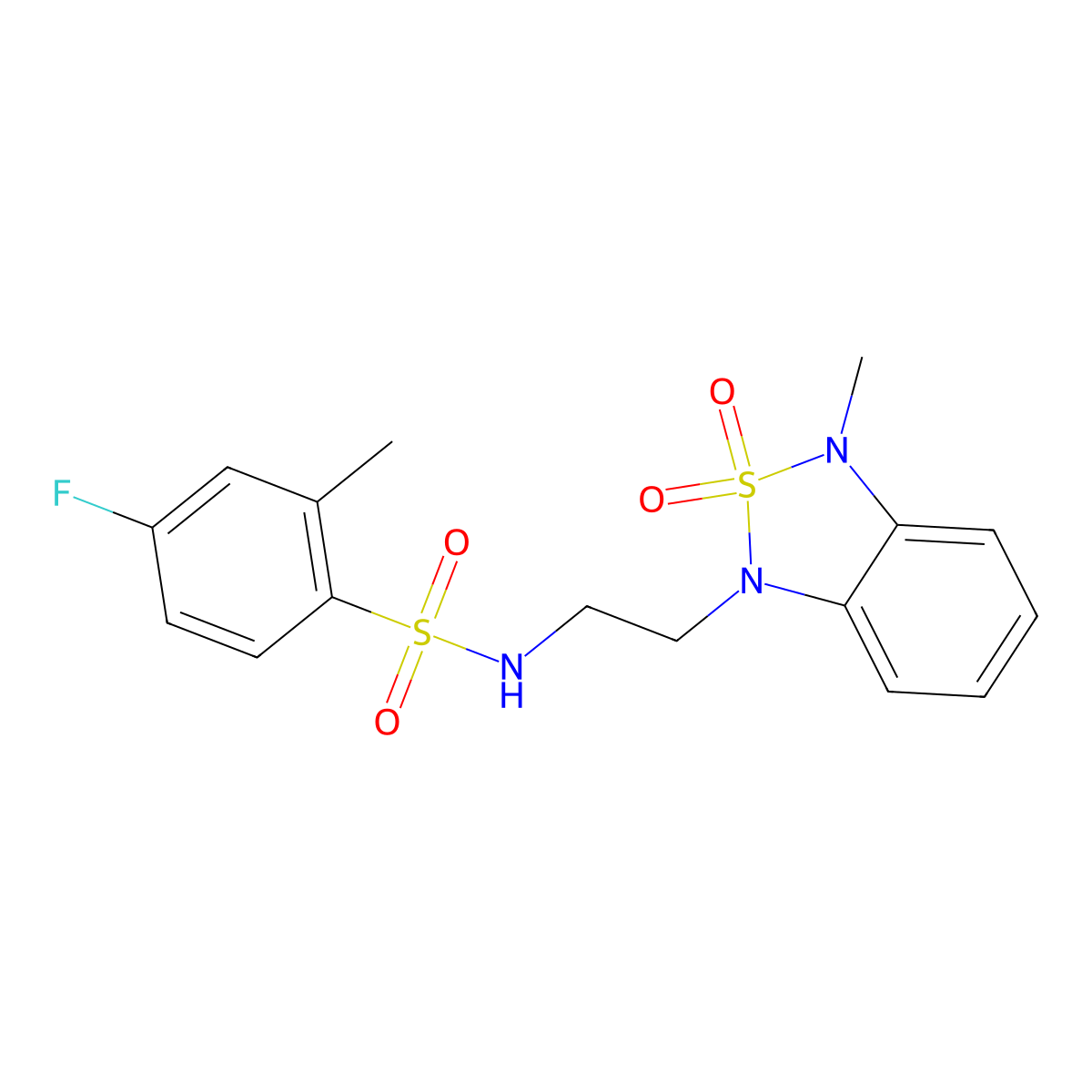 4-fluoro-2-methyl-N-(2-(3-methyl-2,2-dioxidobenzo[c][1,2,5]thiadiazol-1(3H)-yl)ethyl)benzenesulfonamide molecular structure, CAS 2034489-62-6