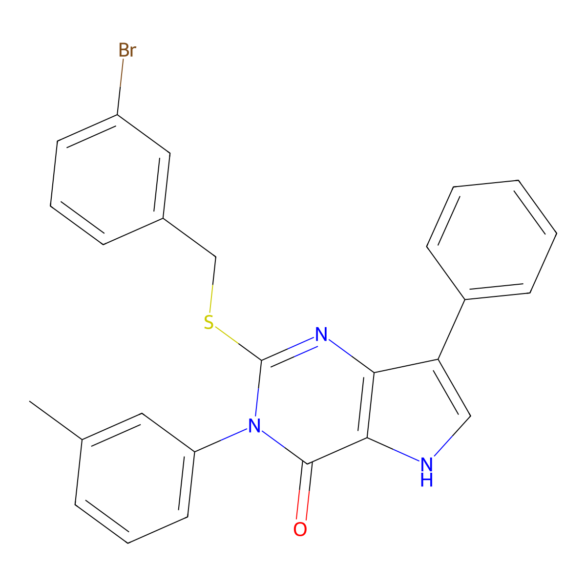 2-((3-bromobenzyl)thio)-7-phenyl-3-(m-tolyl)-3H-pyrrolo[3,2-d]pyrimidin-4(5H)-one molecular structure, CAS 2034489-63-7