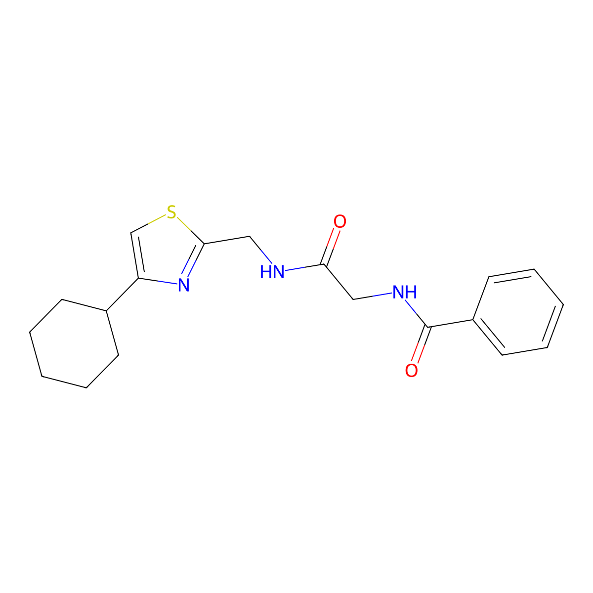 N-(2-(((4-cyclohexylthiazol-2-yl)methyl)amino)-2-oxoethyl)benzamide molecular structure, CAS 2034489-64-8