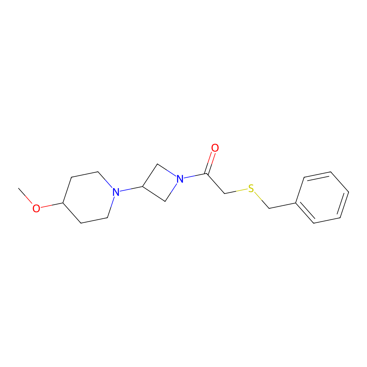 2-(Benzylthio)-1-(3-(4-methoxypiperidin-1-yl)azetidin-1-yl)ethanone molecular structure, CAS 2034489-66-0