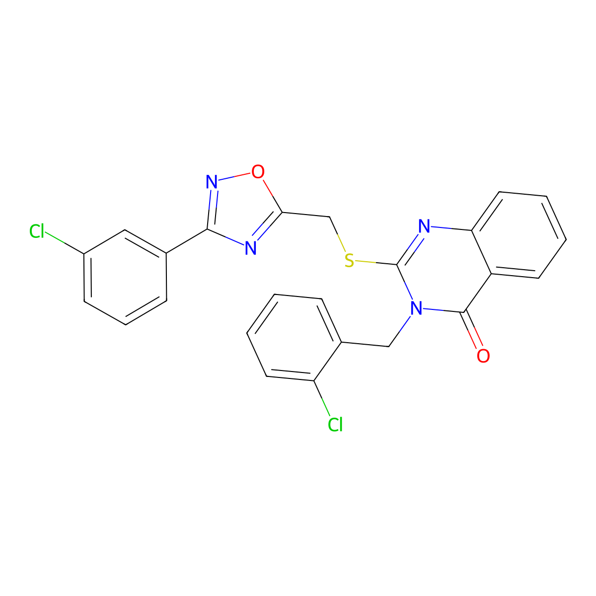 3-(2-chlorobenzyl)-2-(((3-(3-chlorophenyl)-1,2,4-oxadiazol-5-yl)methyl)thio)quinazolin-4(3H)-one molecular structure, CAS 2034489-68-2