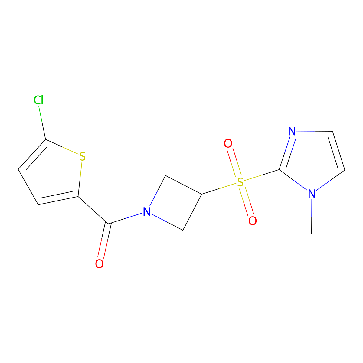 (5-chlorothiophen-2-yl)(3-((1-methyl-1H-imidazol-2-yl)sulfonyl)azetidin-1-yl)methanone molecular structure, CAS 2034489-69-3